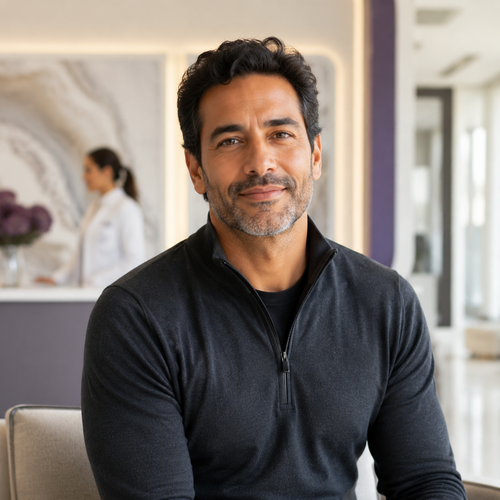 Male patient visiting Cellebration for a private P-Shot sexual wellness consultation